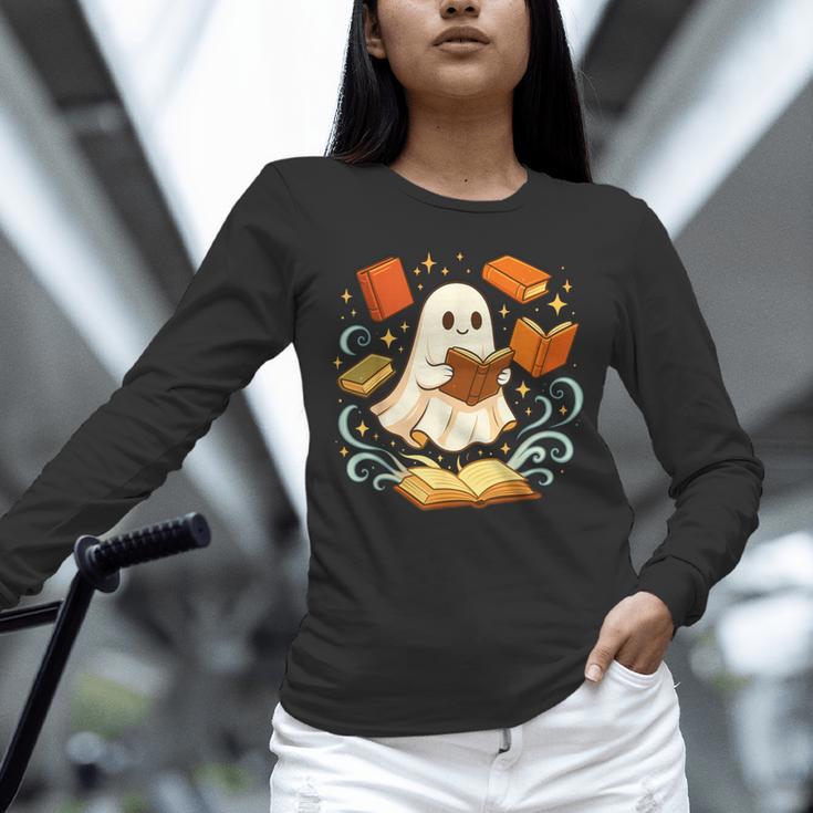 Halloween Cute Ghost Shirt Reading Books Ghost Unisex Long Sleeve T-Shirt