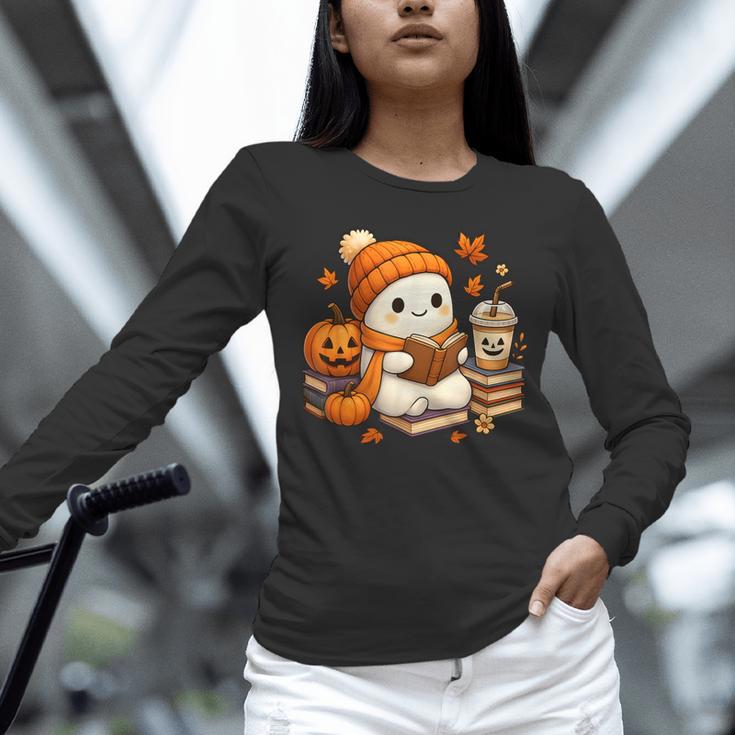 Halloween Ghost Reading Book Lovers Coffee Girl Women Unisex Long Sleeve T-Shirt Halloween Ghost Reading Book Lovers Coffee Girl Women Unisex Long Sleeve T-Shirt
