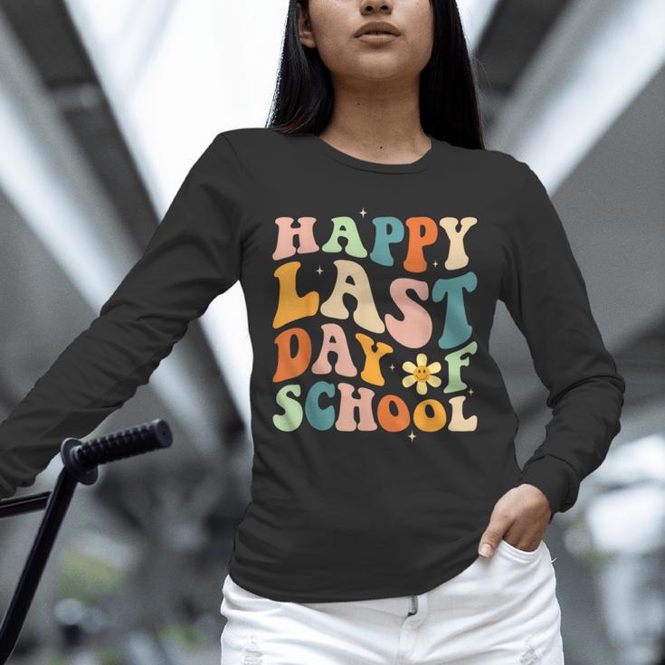 Happy Last Day Of School Groovy Teacher Student Graduation Unisex Long Sleeve T-Shirt