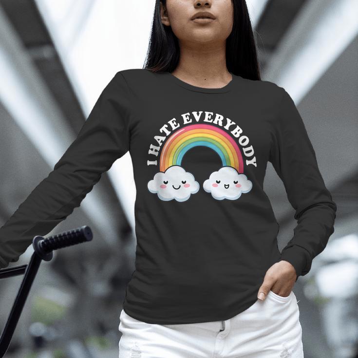 I Hate Everybody Rainbow Sarcastic Grumpy Introvert Unisex Long Sleeve T-Shirt