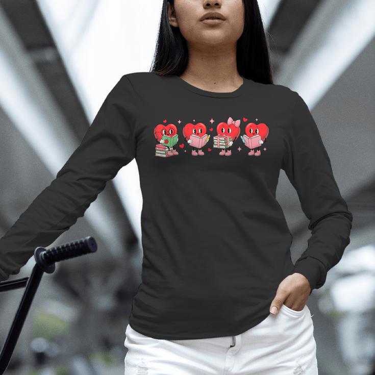 Heart Reading Books Valentine Teacher Library Book Lover Unisex Long Sleeve T-Shirt