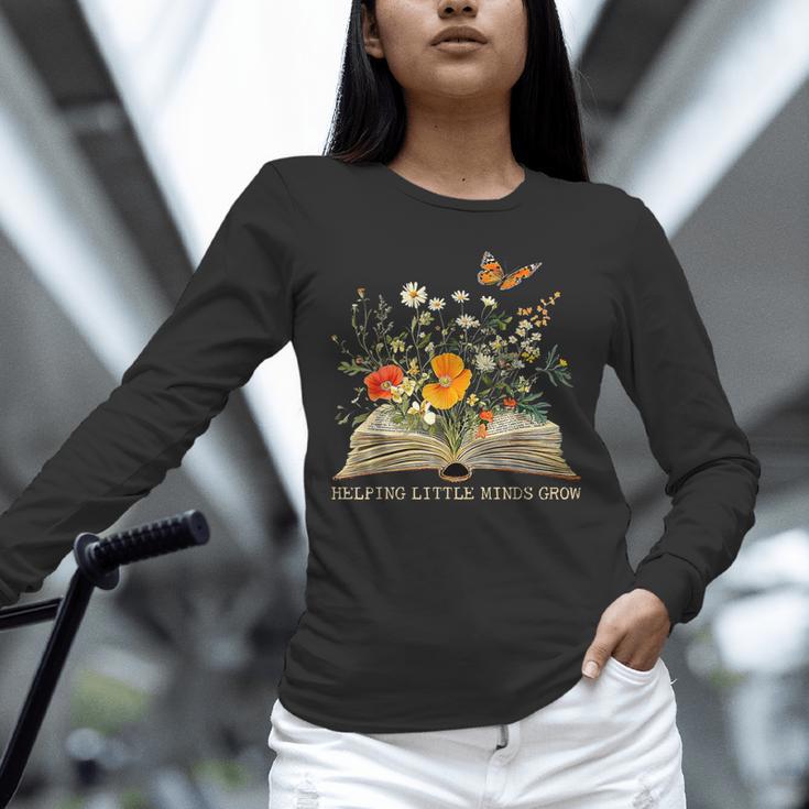 Helping Little Minds Grow Floral Book Education SPED Teacher Unisex Long Sleeve T-Shirt