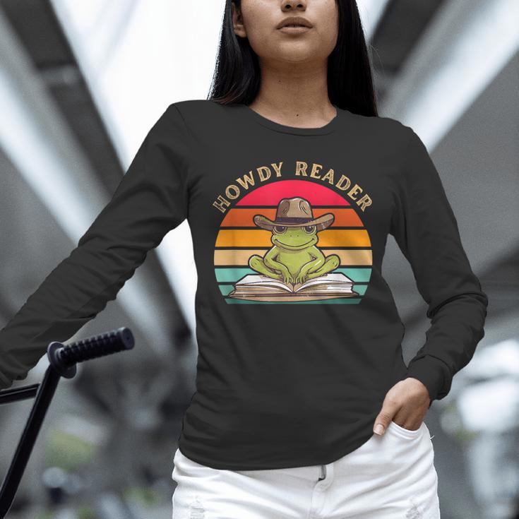 Howdy Reader Frog Reading Book Vintage Unisex Long Sleeve T-Shirt