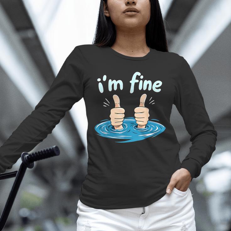 I'm Fine Drowning Thumbs Up Introvert Meme Humor Unisex Long Sleeve T-Shirt