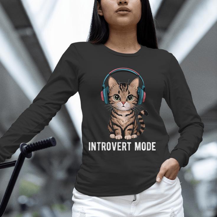 Introvert Mode Cat With Headphones Kitten Lover Unisex Long Sleeve T-Shirt