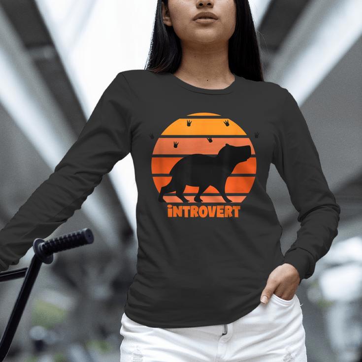 Introvert Retro Sunset Capybara Tee Unisex Long Sleeve T-Shirt