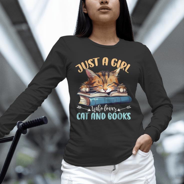 Just a Girl Who Loves Cats And Books Kitties Pet Art Lover Unisex Long Sleeve T-Shirt