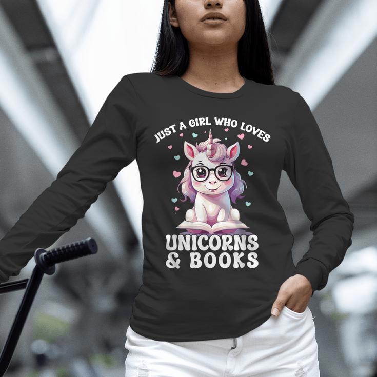 Just a Girl Who Loves Unicorns & Books Bookish Unicorn Love Unisex Long Sleeve T-Shirt