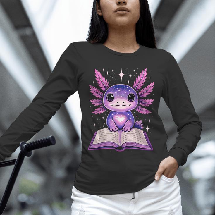 Kawaii Axolotl Cute Axolotls Reading Book Unisex Long Sleeve T-Shirt Kawaii Axolotl Cute Axolotls Reading Book Unisex Long Sleeve T-Shirt