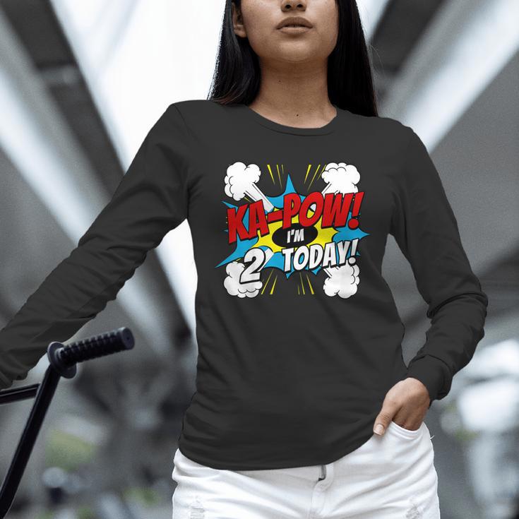 Kids Ka-Pow 2 Years Old Kids 2nd Birthday Comic Book Super Hero Unisex Long Sleeve T-Shirt