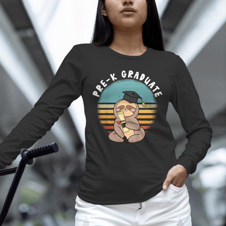 Kids Pre-K Graduate Sloth Cap And Gown Cute Preschool Graduation Unisex Long Sleeve T-Shirt