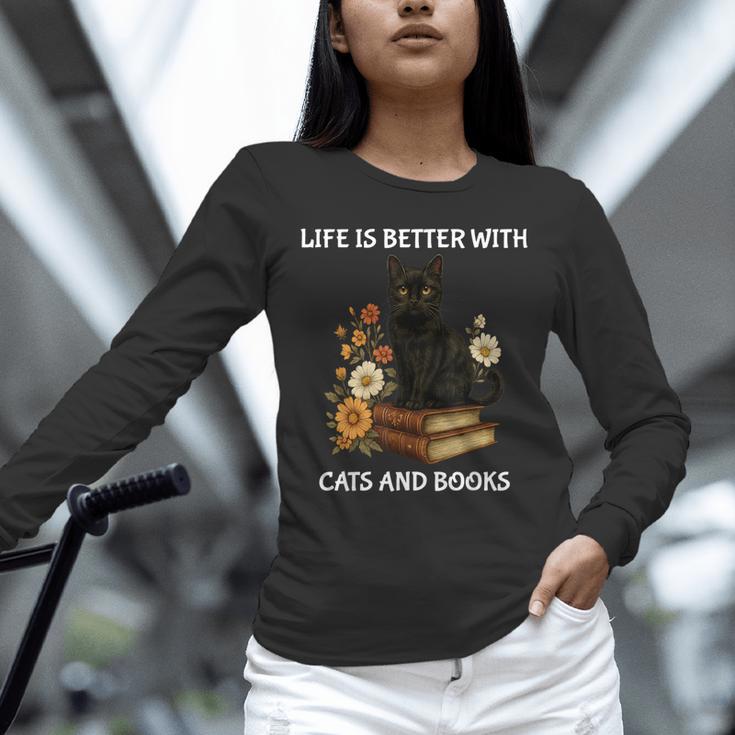Life Is Better With Cats And Books Cute Cat Lover For Men Women Kids Unisex Long Sleeve T-Shirt Life Is Better With Cats And Books Cute Cat Lover For Men Women Kids Unisex Long Sleeve T-Shirt