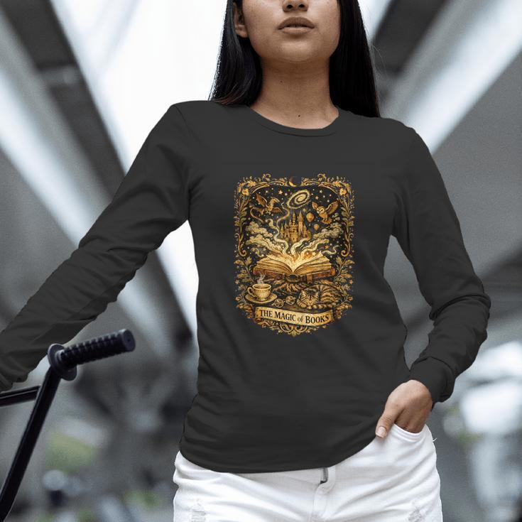 The Magic Of Books Vintage Style Reading Lover Cat & Tea Unisex Long Sleeve T-Shirt