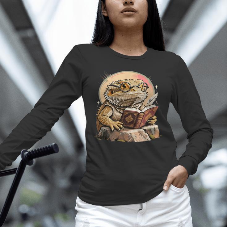 Nerdy Bearded Dragon Glasses Book Reading Unisex Long Sleeve T-Shirt Nerdy Bearded Dragon Glasses Book Reading Unisex Long Sleeve T-Shirt