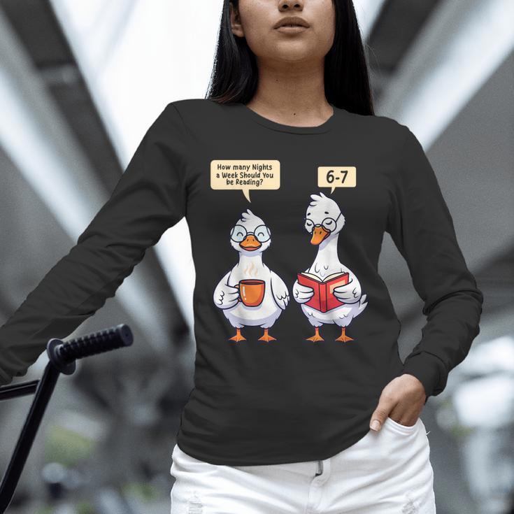 How Many Nights Reading Goose Book Lover Reader Unisex Long Sleeve T-Shirt