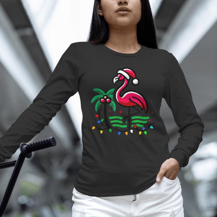 Nostalgia Holiday Tees -Adult Christmas Flamingo Small Short Sleeve Crew Neck Cotton Polyester Lightweight Ribbed Cuff Winter Unisex Long Sleeve T-Shirt