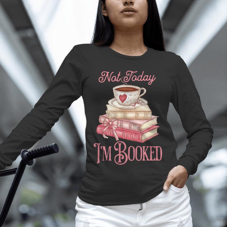 Not Today I'm Booked Book Lover Book Stack Coquette Bow Unisex Long Sleeve T-Shirt