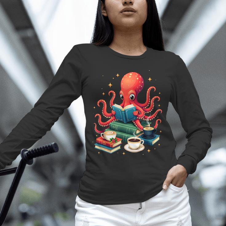 Octopus Reading Books Tea Coffee Unisex Long Sleeve T-Shirt