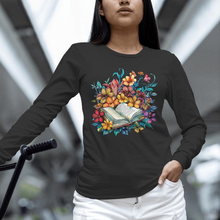 Open Book With Colorful Floral Reading Magic Unisex Long Sleeve T-Shirt