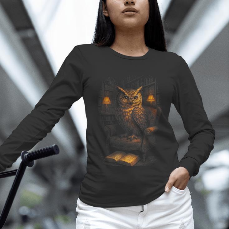 Owl Library Books Wisdom Reading Vintage Scholar Unisex Long Sleeve T-Shirt