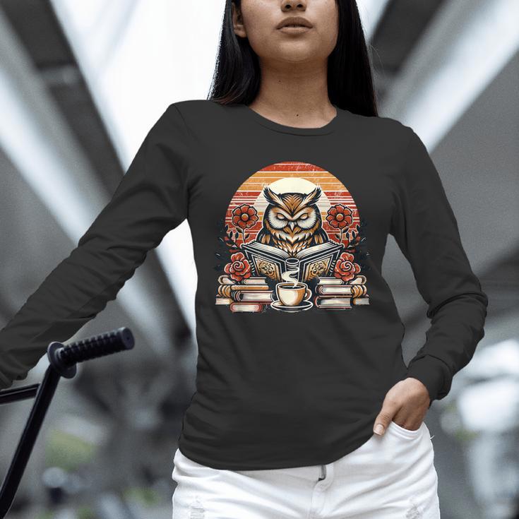 Owl Reading Books Book Library Bookworm Unisex Long Sleeve T-Shirt Owl Reading Books Book Library Bookworm Unisex Long Sleeve T-Shirt