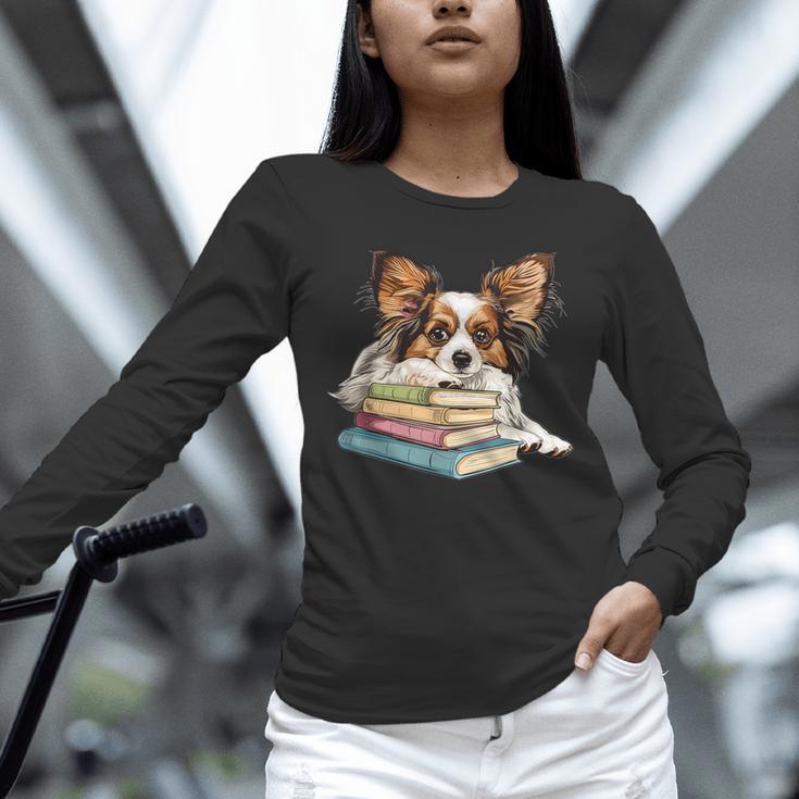 Papillon Books Reading Dog Breed Graphic For Men Women Kids Unisex Long Sleeve T-Shirt Papillon Books Reading Dog Breed Graphic For Men Women Kids Unisex Long Sleeve T-Shirt