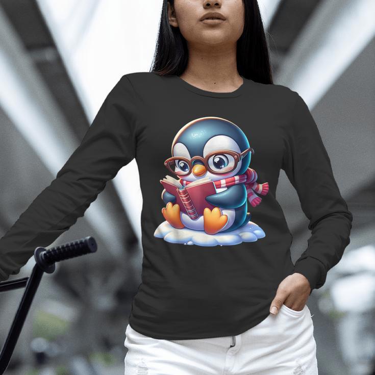 Penguin Reading a Book Animal Unisex Long Sleeve T-Shirt Penguin Reading a Book Animal Unisex Long Sleeve T-Shirt