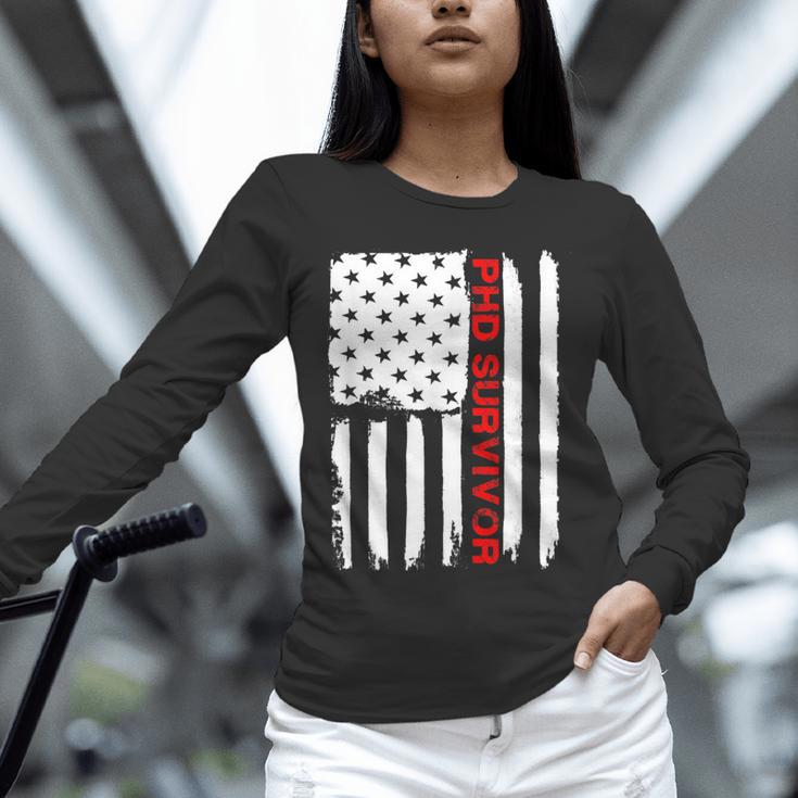 PhD Survivor Graduation American Flag Shirt Degree Tee Women Kids Men Unisex Long Sleeve T-Shirt