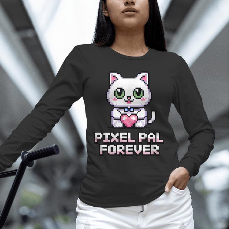 Pixel Art Pet Cat Y2K Retro Vintage Digital Nostalgia Tech Unisex Long Sleeve T-Shirt