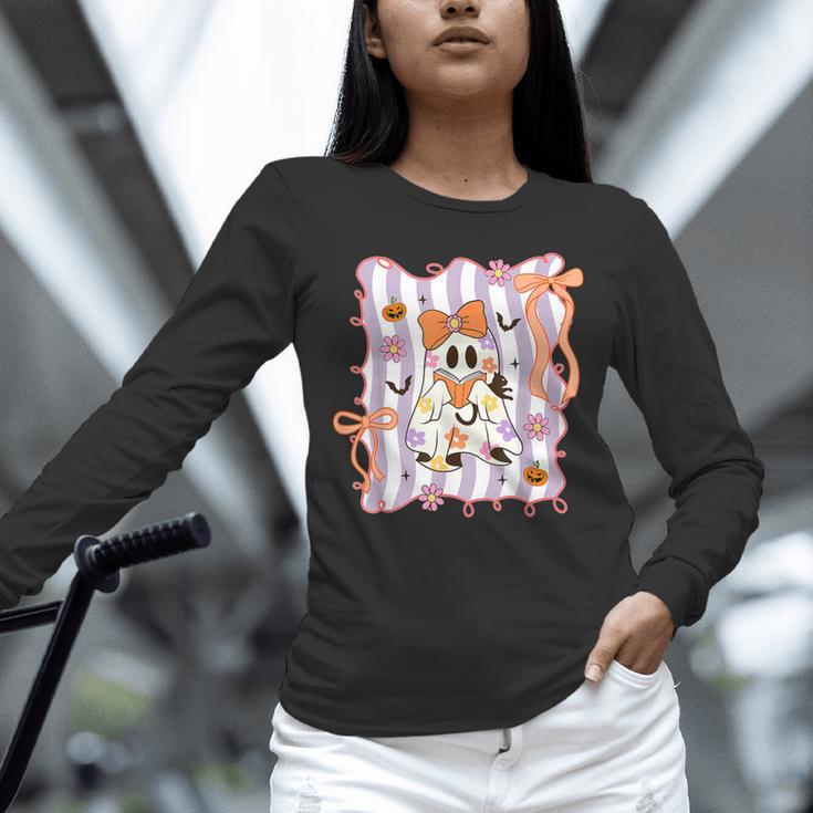 Preppy Coquette Bow Ghost Reading Books Halloween Book Unisex Long Sleeve T-Shirt Preppy Coquette Bow Ghost Reading Books Halloween Book Unisex Long Sleeve T-Shirt