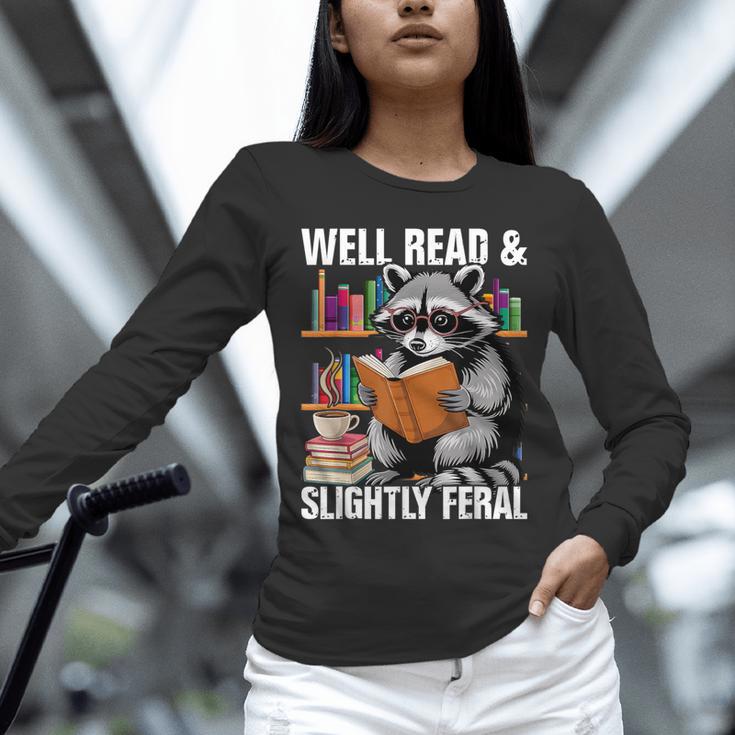Well Read & Slightly Feral Raccoon Book Lover Graphic Unisex Long Sleeve T-Shirt