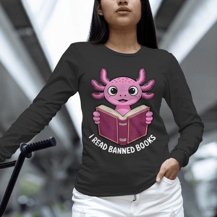 I Read Banned Books Axolotl Reading Unisex Long Sleeve T-Shirt