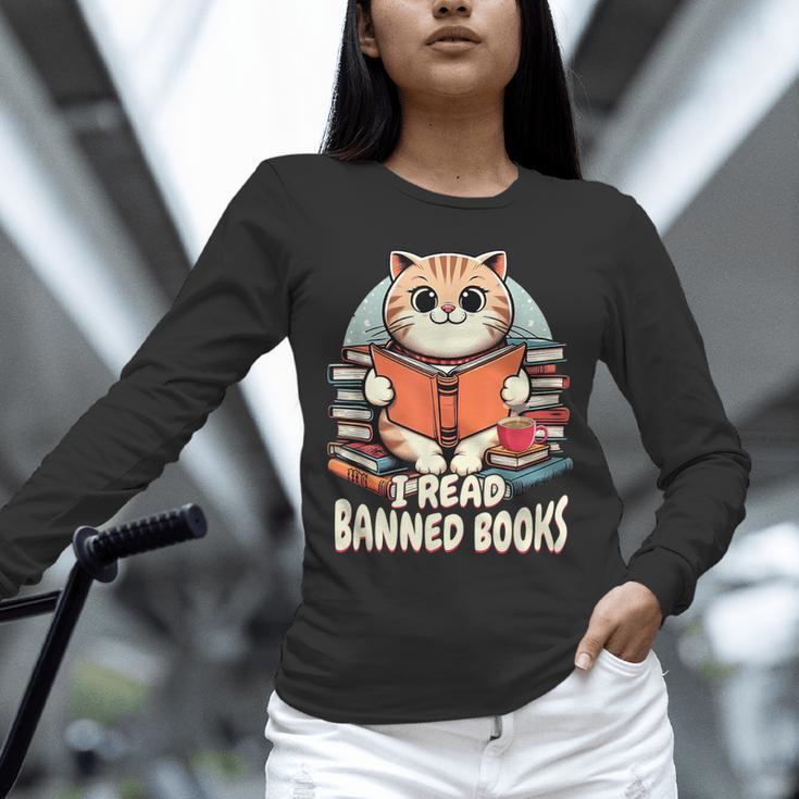 I Read Banned Books Shirt Cat Lover Bookworm Reader Men Women Kids Unisex Long Sleeve T-Shirt
