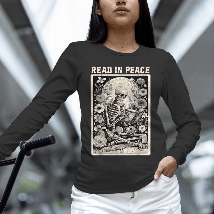 Read In Peace Skeleton Book Lover Bookworm Book Unisex Long Sleeve T-Shirt