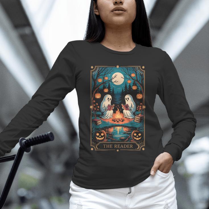 The Reader Bookish Cute Spooky Ghost Reading Book Tarot Card Unisex Long Sleeve T-Shirt The Reader Bookish Cute Spooky Ghost Reading Book Tarot Card Unisex Long Sleeve T-Shirt