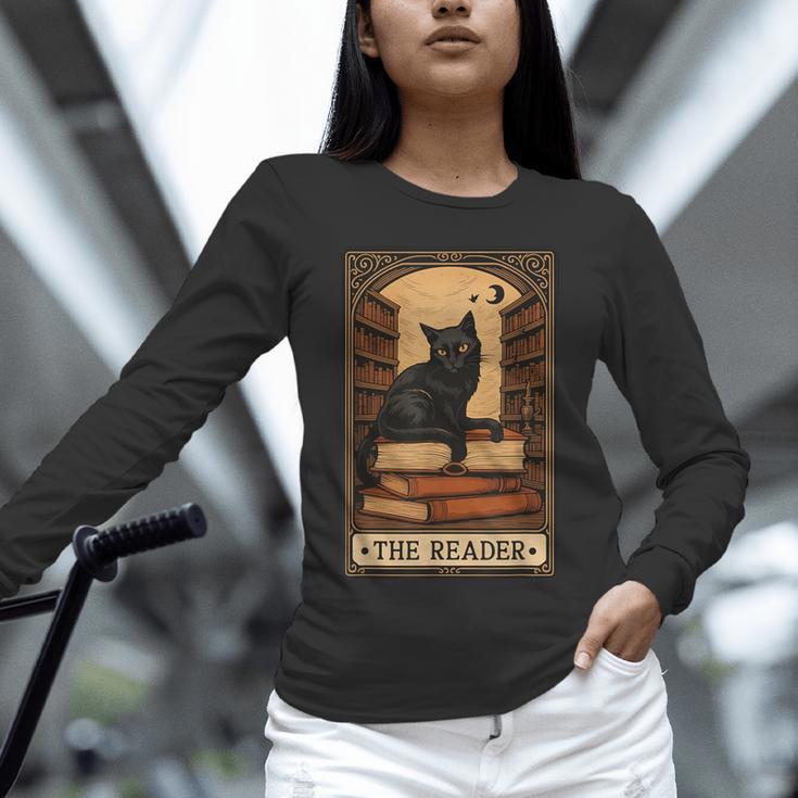 The Reader Cat Book Reading Halloween Tarot Card Unisex Long Sleeve T-Shirt