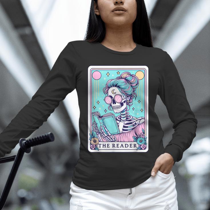 The Reader Retro Reading Skeleton Books Flowers Tarot Card Unisex Long Sleeve T-Shirt