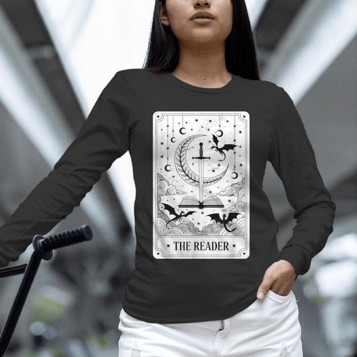 The Reader Tarot Card Bookworm Books Lover Dragon Librarians Unisex Long Sleeve T-Shirt