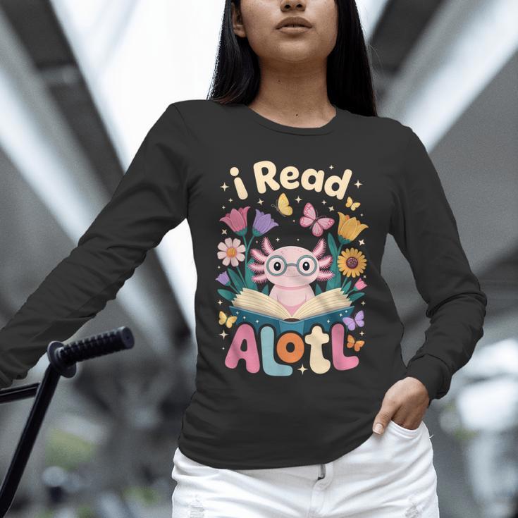 Reading Axolotl Book Lover Wildflowers Unisex Long Sleeve T-Shirt