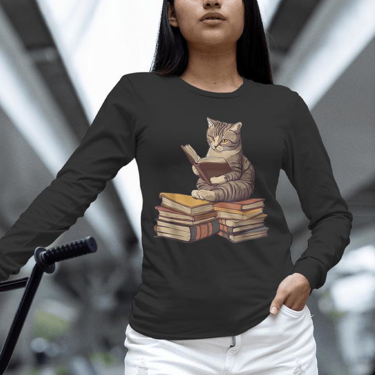 Reading Cat Book Lover Unisex Long Sleeve T-Shirt