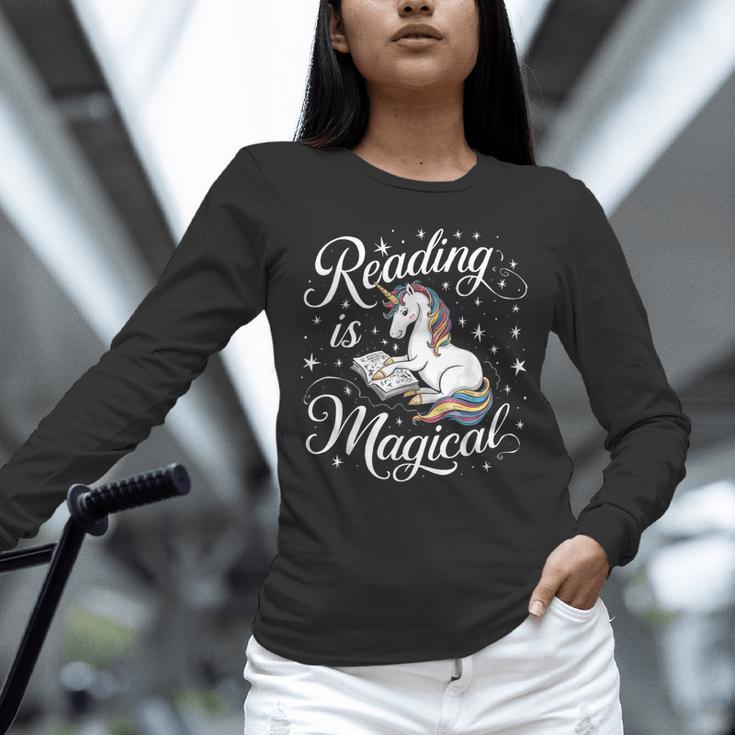 Reading Is Magical Unicorn Book Lover Fantasy Kids Unisex Long Sleeve T-Shirt