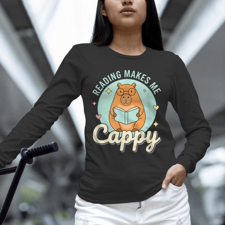 Reading Makes Me Cappy Bookworm Capybara Book Reading Unisex Long Sleeve T-Shirt