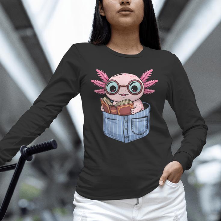 Readsalotl Axolotl Reading Book Lover Reading Pocket Axolotl Unisex Long Sleeve T-Shirt