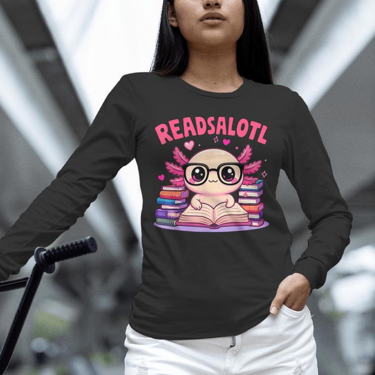 Readsolotl Pink Kawaii Axolotl Book Lover Reading Unisex Long Sleeve T-Shirt