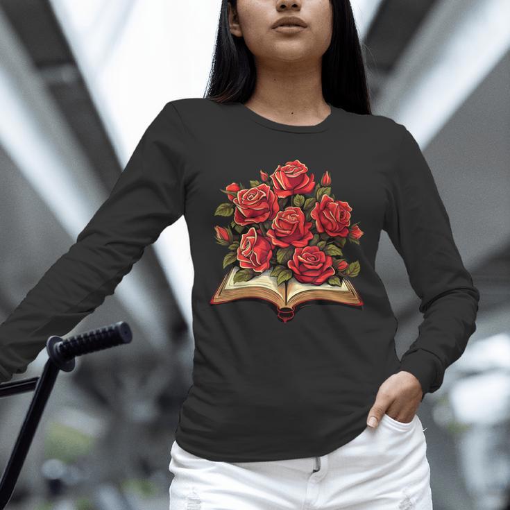 Red Roses Flowers Book Floral Unisex Long Sleeve T-Shirt