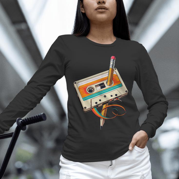 Retro Cassette Tape & Pencil Rewind Nostalgia Party 80s 90s Unisex Long Sleeve T-Shirt