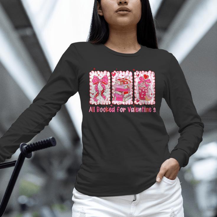 Retro Coquette Bow All Booked For Valentines Book Lover Cute Unisex Long Sleeve T-Shirt