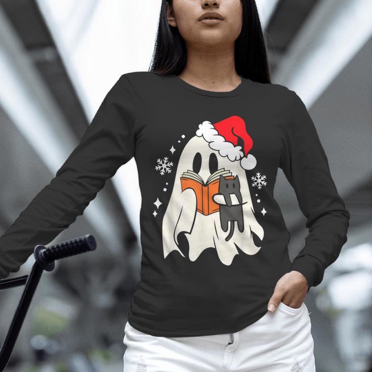 Retro Ghost Reading Book With Cat Bookish Club Christmas Men Women Kids Unisex Long Sleeve T-Shirt Retro Ghost Reading Book With Cat Bookish Club Christmas Men Women Kids Unisex Long Sleeve T-Shirt
