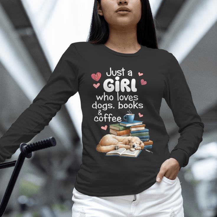 Retro Just A Girl Who Love Dogs Books And Coffee Bookworm Unisex Long Sleeve T-Shirt