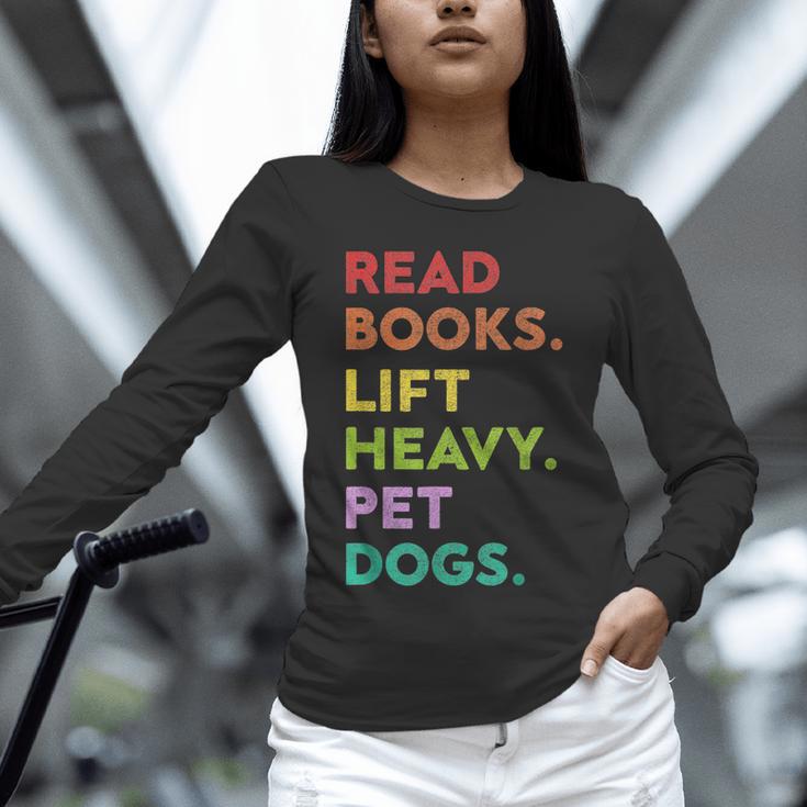 Retro Read Books Lift Heavy Pet Dogs Gym Book Lover Unisex Long Sleeve T-Shirt